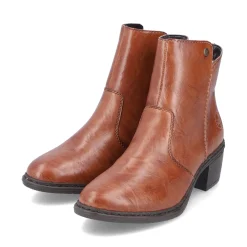 Fashion Rieker Botki Damskie Miedziano-Brazowe