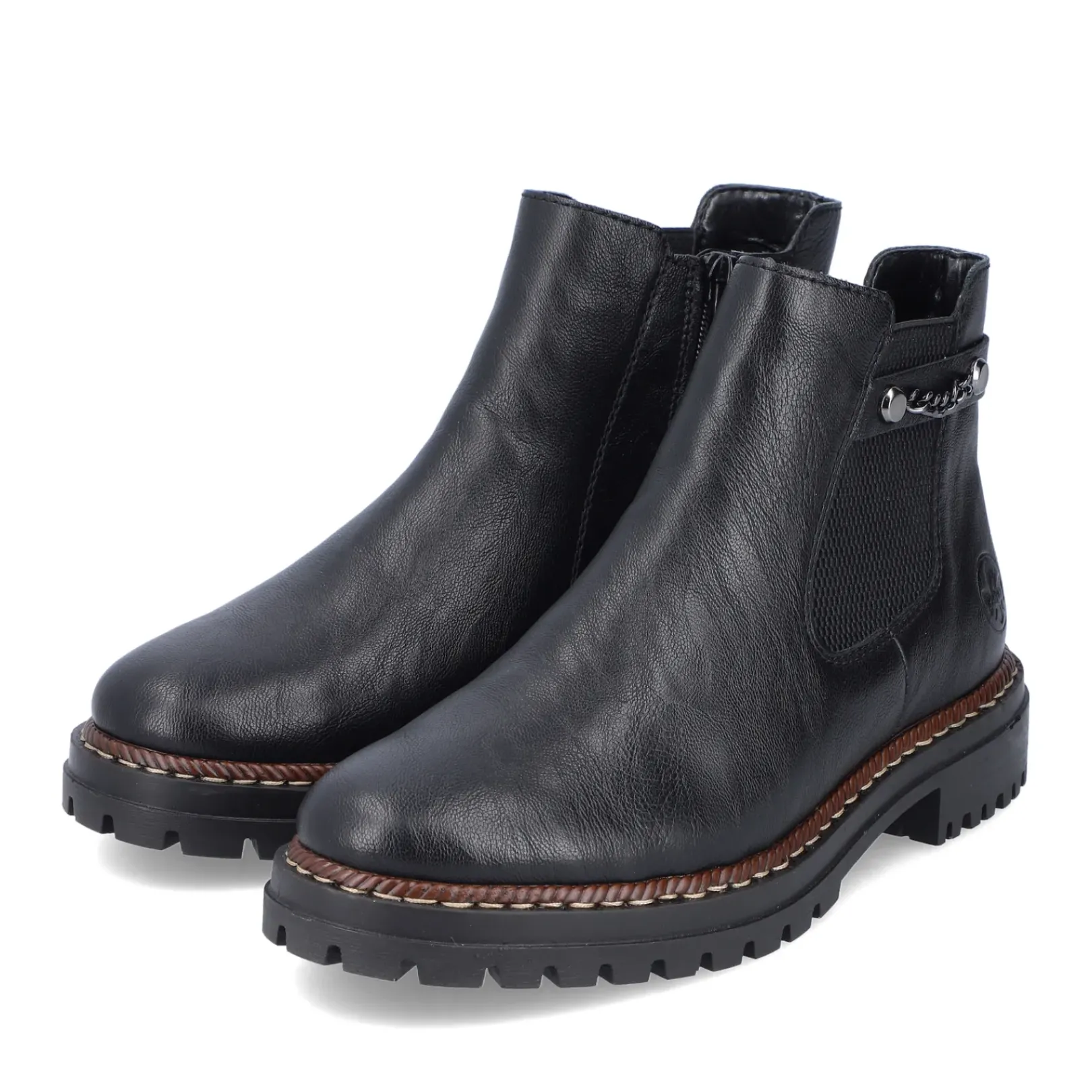 Fashion Rieker Damskie Botki Chelsea, Nocne, Czarne