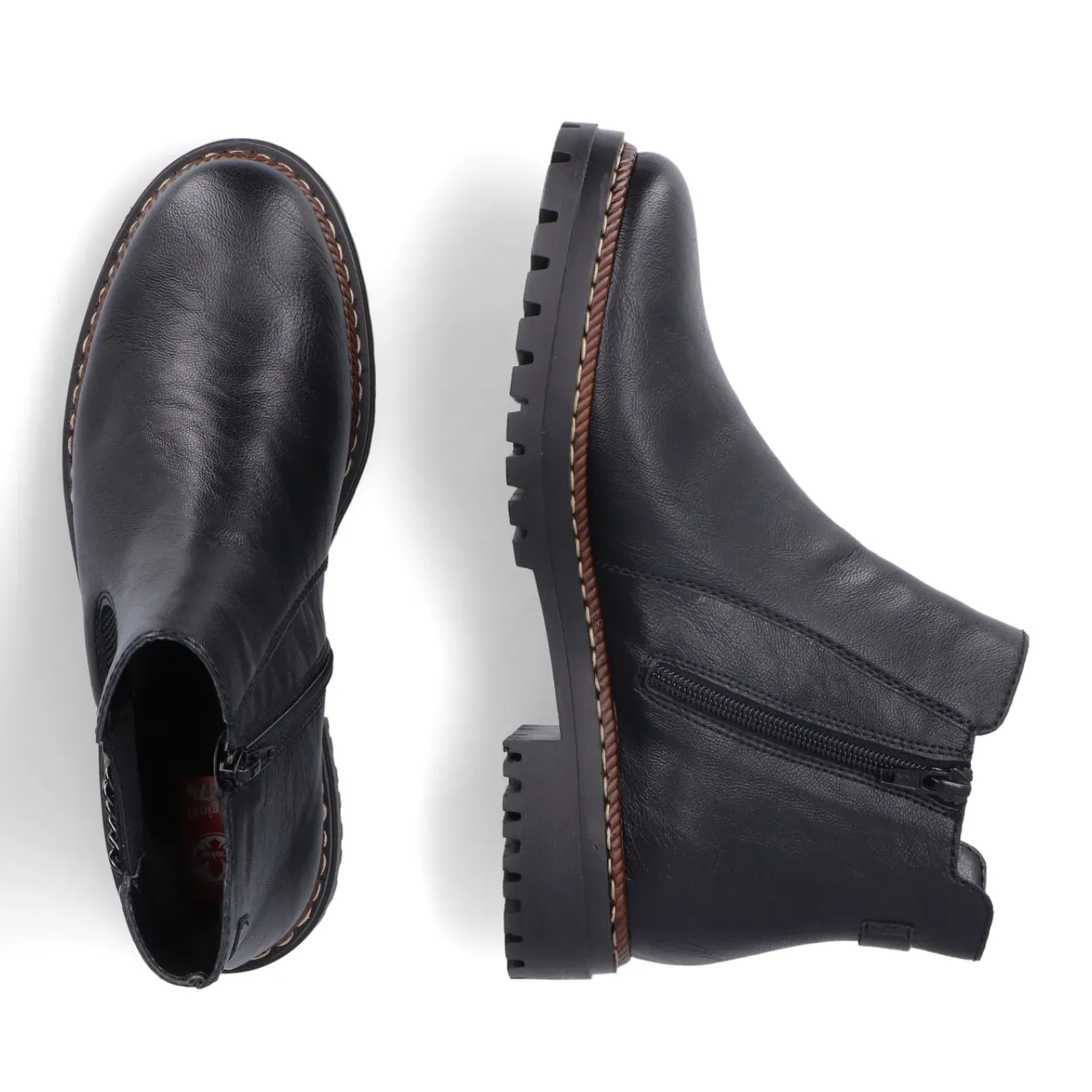 Fashion Rieker Damskie Botki Chelsea, Nocne, Czarne