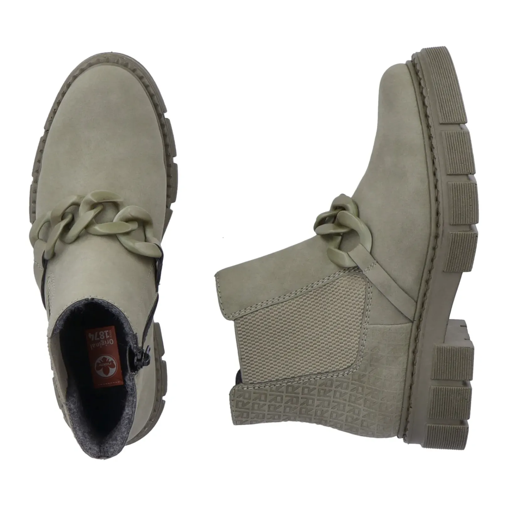 New Rieker Damskie Buty Chelsea W Kolorze Wojskowej Zieleni