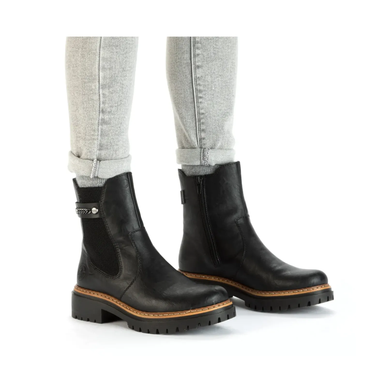 New Rieker Damskie Buty Chelsea , Asfaltowe, Czarne