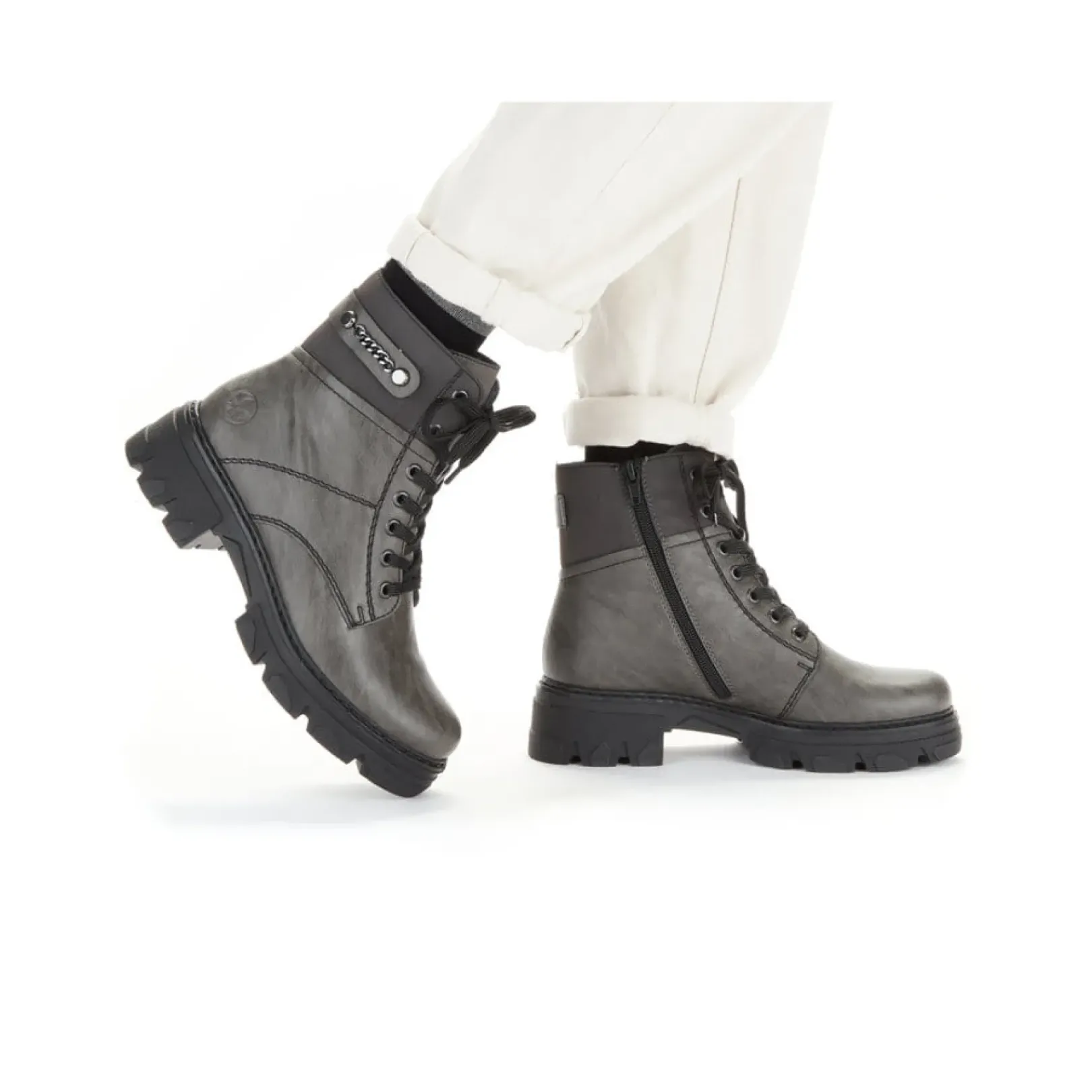 Clearance Rieker Damskie Buty Motocyklowe W Kolorze Ksiezycowoszarym