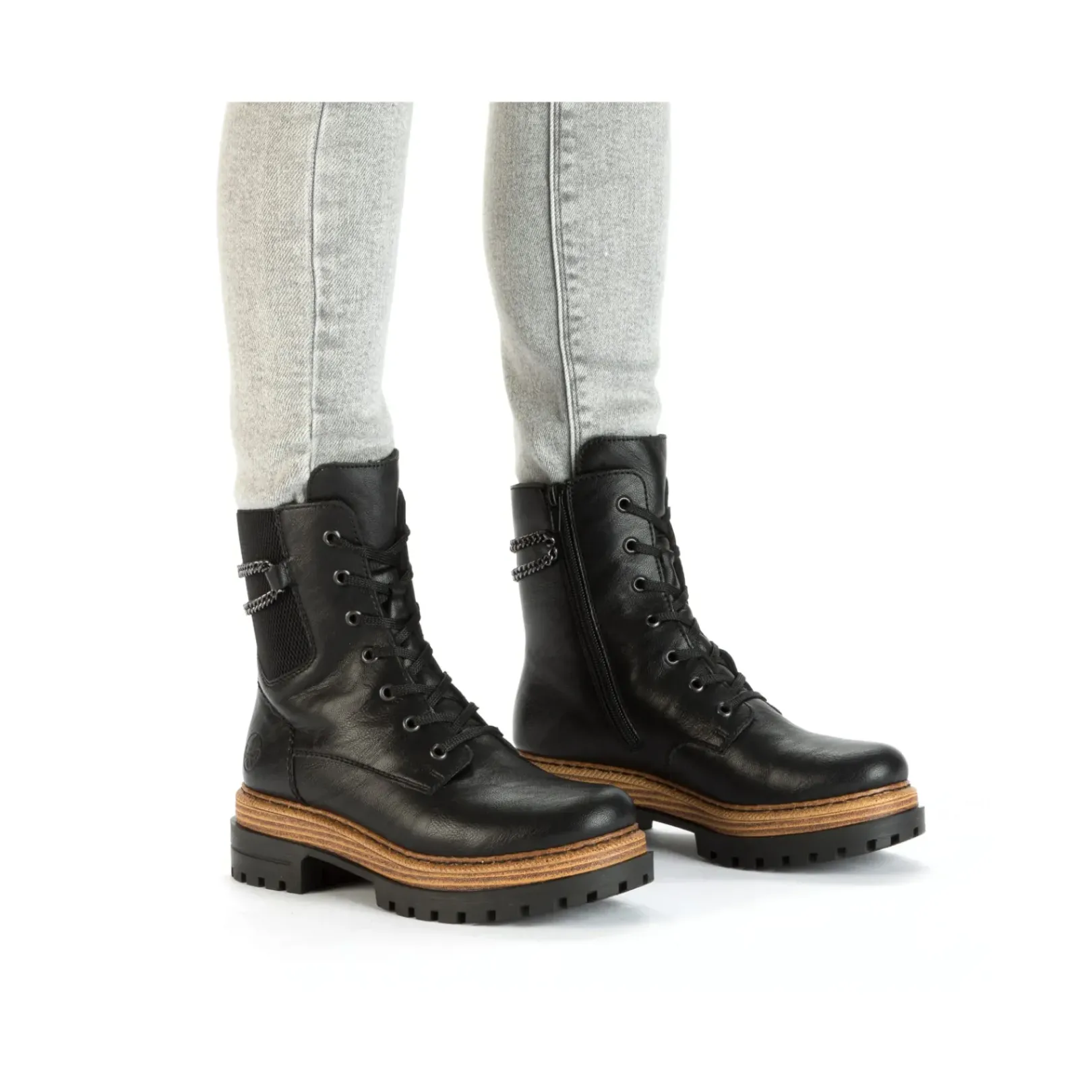 Fashion Rieker Damskie Buty Motocyklowe , Asfaltowe, Czarne