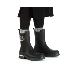 Fashion Rieker Damskie Buty Motocyklowe W Kolorze Kruczoczarnym