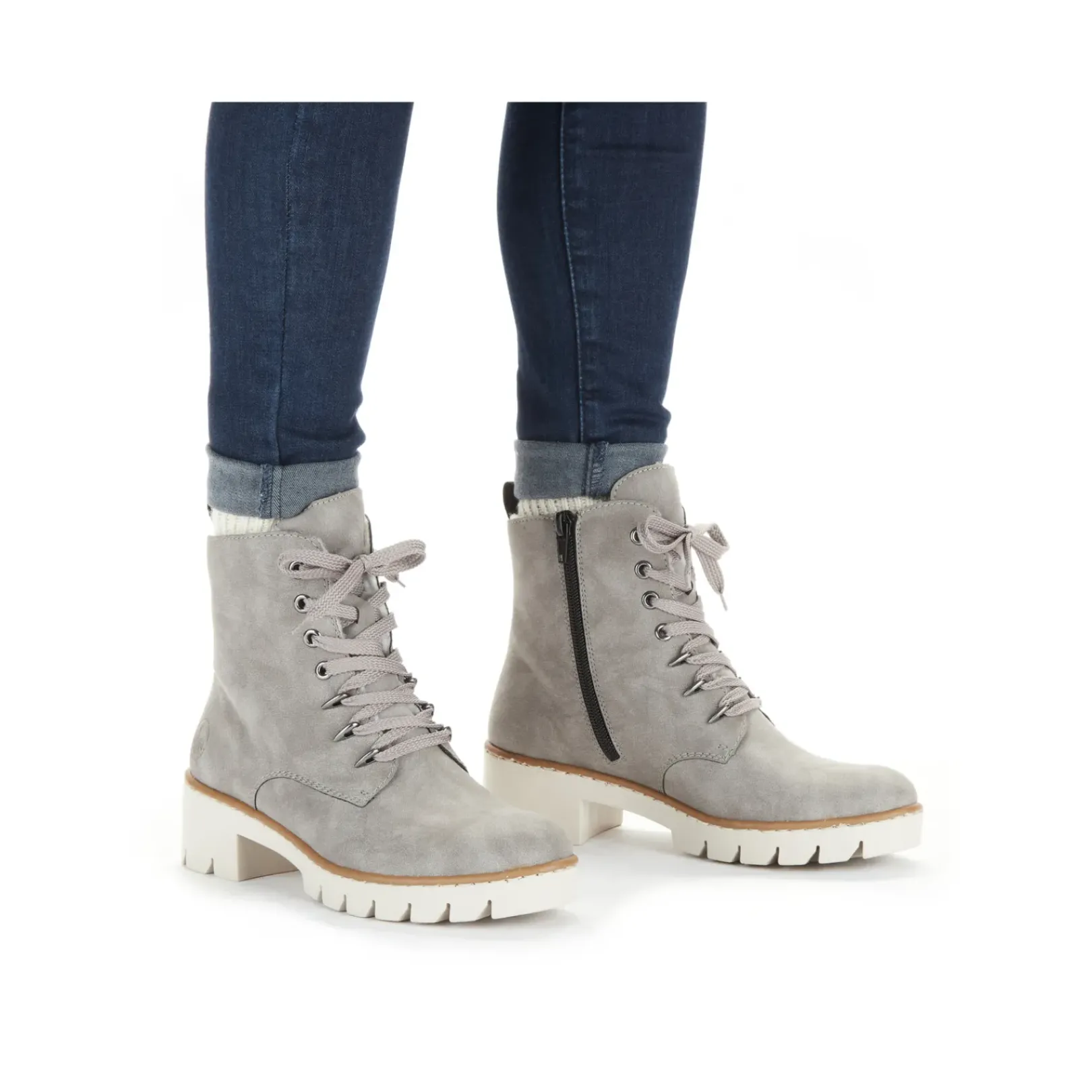 Fashion Rieker Damskie Buty Motocyklowe W Kolorze Srebrnoszarym