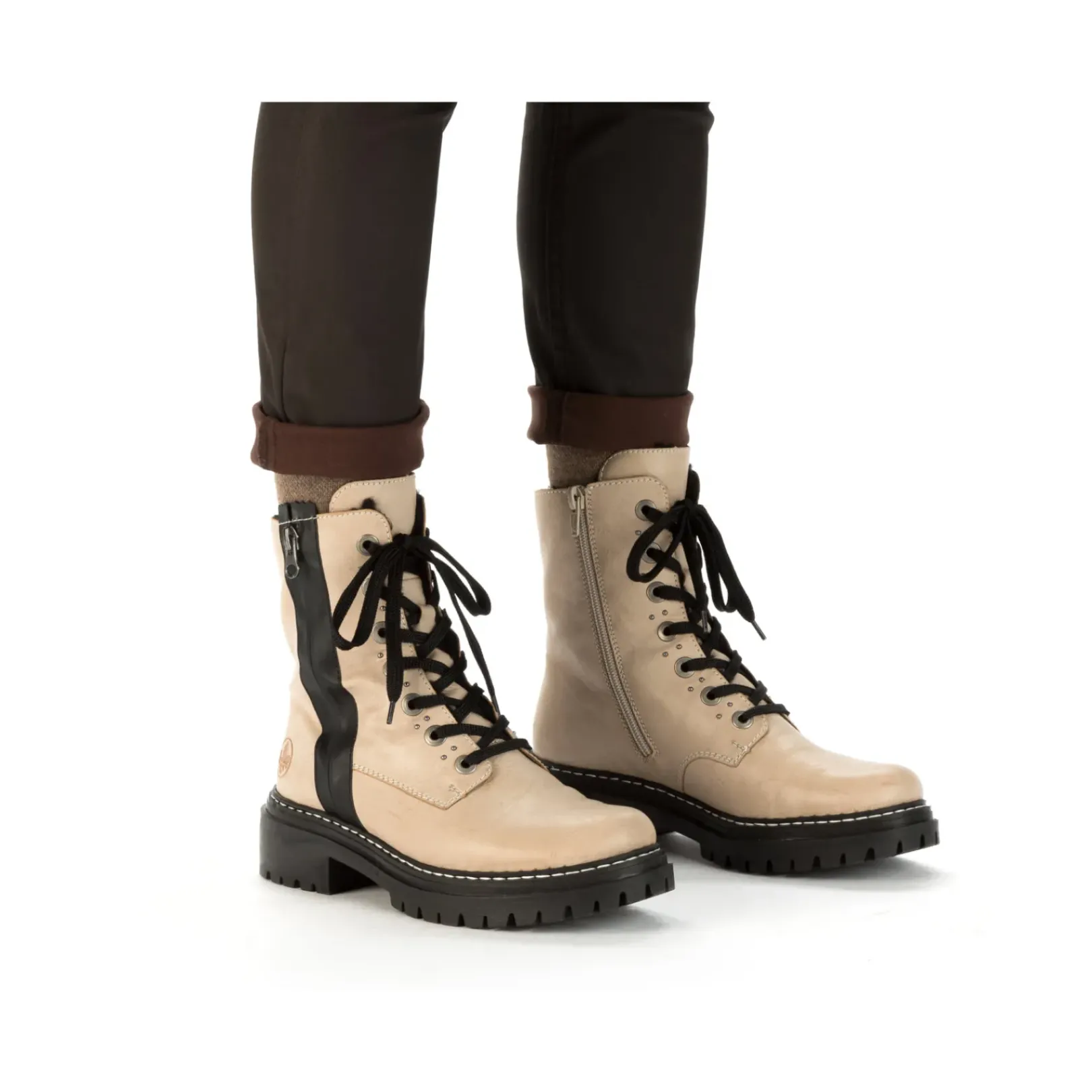 Best Rieker Damskie Buty Motocyklowe W Kolorze Waniliowego Bezu