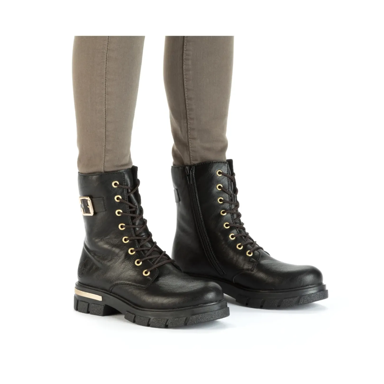 New Rieker Damskie Buty Motocyklowe W Kolorze Nocno-Czarnym