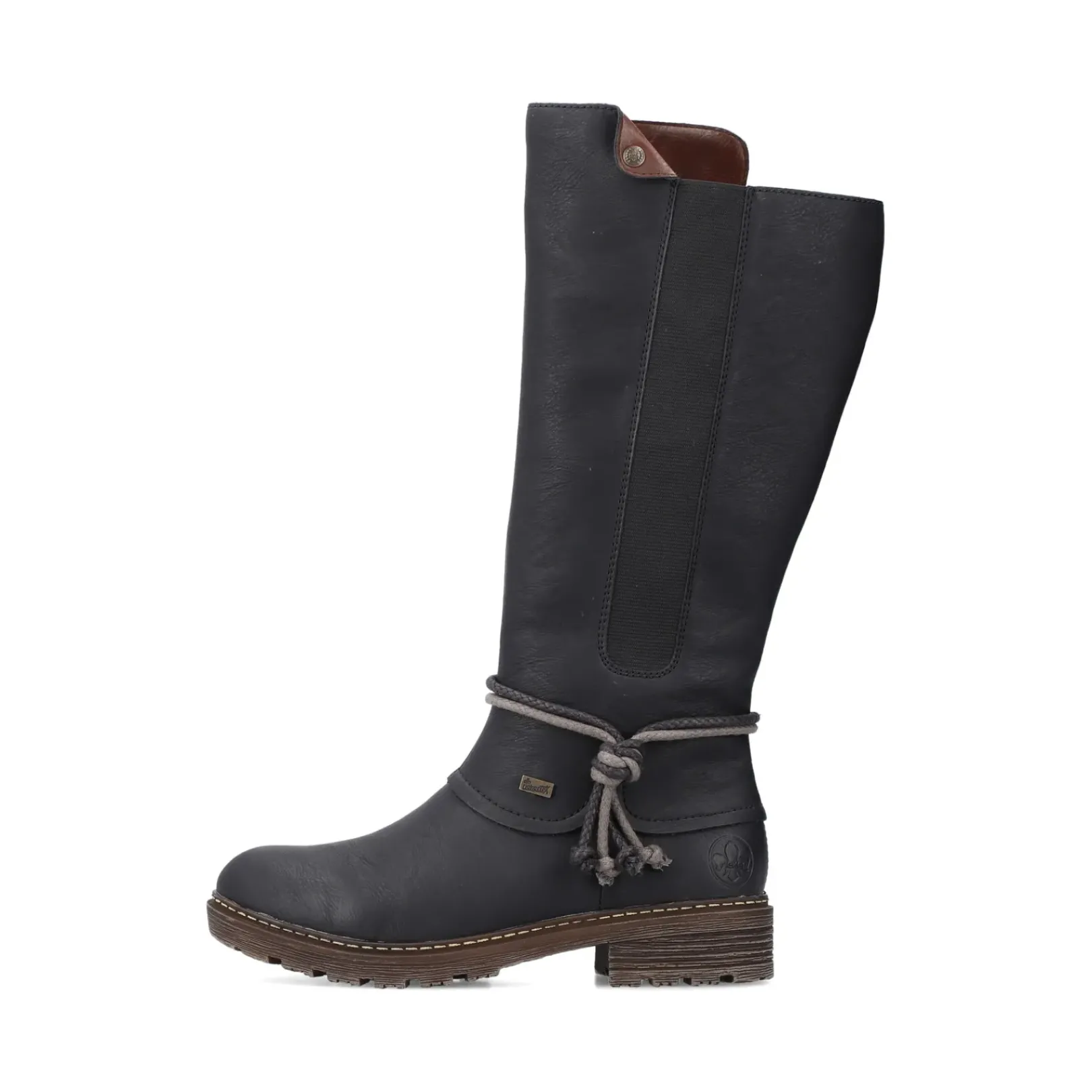 Sale Rieker Damskie Buty Z Wysoka Cholewka W Kolorze Glebokiej Czerni