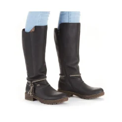 Sale Rieker Damskie Buty Z Wysoka Cholewka W Kolorze Glebokiej Czerni