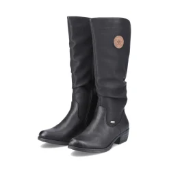 Best Rieker Damskie Buty Z Wysoka Cholewka W Kolorze Glebokiej Czerni