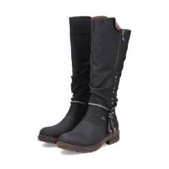 Best Rieker Damskie Buty Z Wysoka Cholewka W Kolorze Glebokiej Czerni