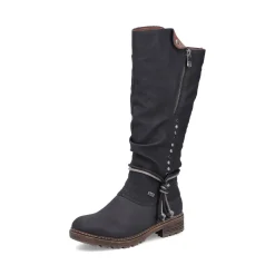 Best Rieker Damskie Buty Z Wysoka Cholewka W Kolorze Glebokiej Czerni