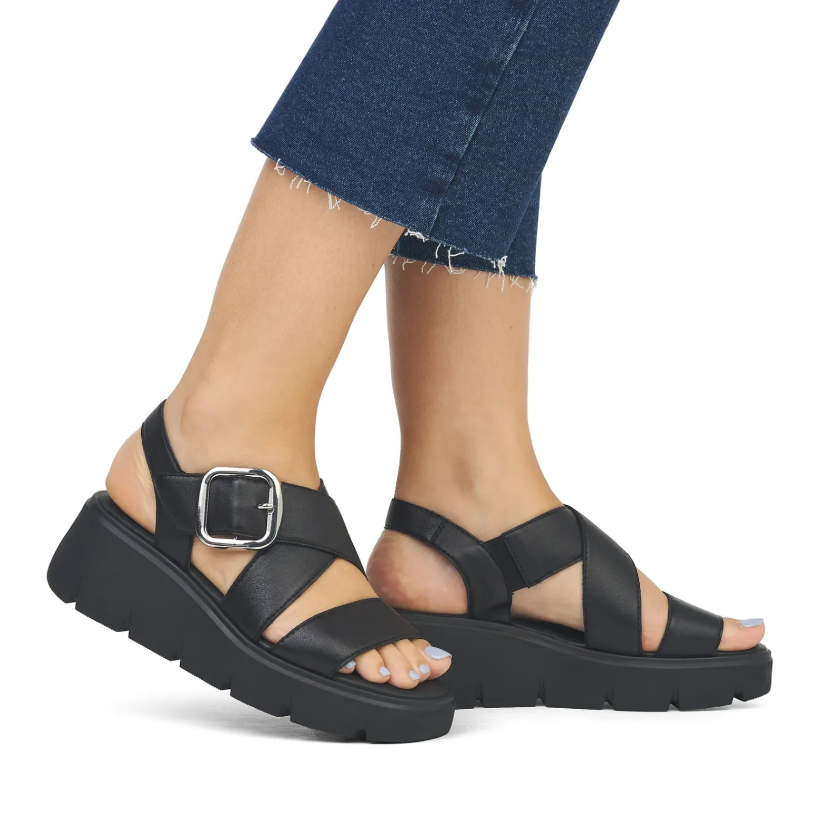 Discount Rieker Damskie Sandaly Na Koturnie Noir