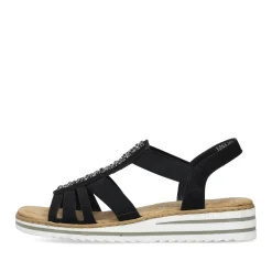 Discount Rieker Damskie Sandaly Na Koturnie , Czarne