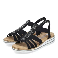 Discount Rieker Damskie Sandaly Na Koturnie , Czarne