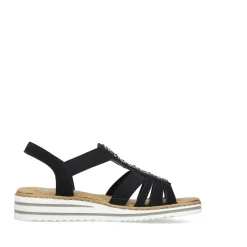 Discount Rieker Damskie Sandaly Na Koturnie , Czarne