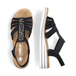 Discount Rieker Damskie Sandaly Na Koturnie , Czarne