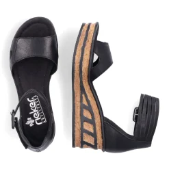 Fashion Rieker Damskie Sandaly Na Koturnie W Kolorze Czarnym, Blyszczacym