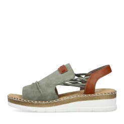 Hot Rieker Damskie Sandaly Na Koturnie W Kolorze Khaki