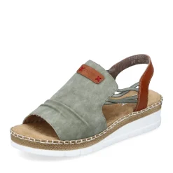 Hot Rieker Damskie Sandaly Na Koturnie W Kolorze Khaki