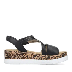 Clearance Rieker Damskie Sandaly Na Koturnie , Czarne