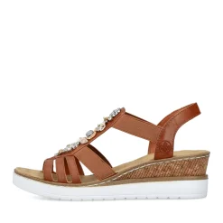 Clearance Rieker Damskie Sandaly Na Koturnie W Kolorze Karmelowo-Brazowo-Bialym