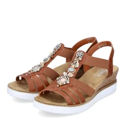 Clearance Rieker Damskie Sandaly Na Koturnie W Kolorze Karmelowo-Brazowo-Bialym