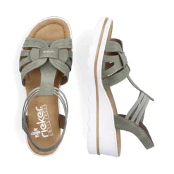 Fashion Rieker Damskie Sandaly Na Koturnie W Kolorze Khaki