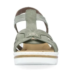 Fashion Rieker Damskie Sandaly Na Koturnie W Kolorze Khaki
