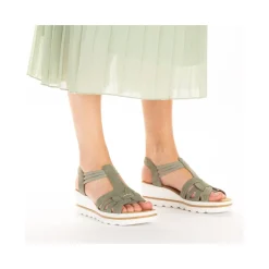 Fashion Rieker Damskie Sandaly Na Koturnie W Kolorze Khaki