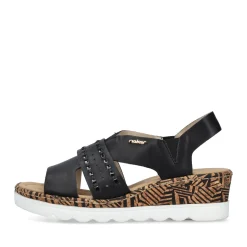 Discount Rieker Damskie Sandaly Na Koturnie , Czarne