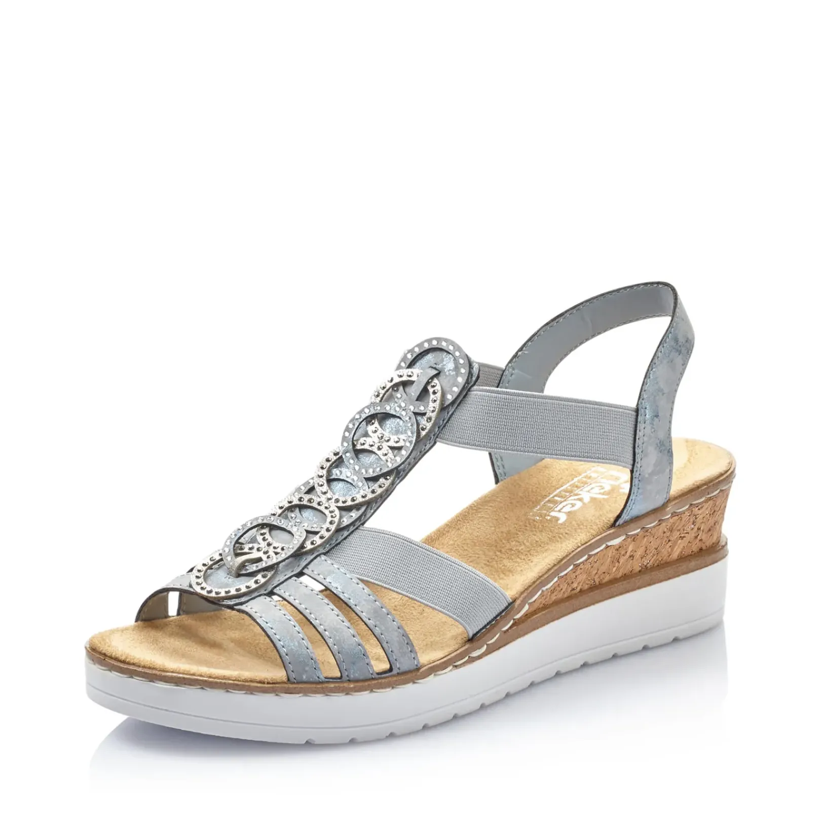 Clearance Rieker Damskie Sandaly Na Koturnie , Dzinsowe, Niebieskie