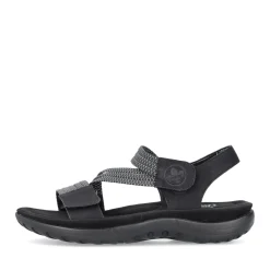 Discount Rieker Damskie Sandaly Z Paskami, Asfaltowo-Czarne