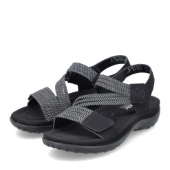 Discount Rieker Damskie Sandaly Z Paskami, Asfaltowo-Czarne