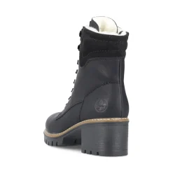 Clearance Rieker Damskie Sznurowane Botki W Kolorze Glebokiej Czerni