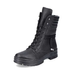Clearance Rieker Damskie Sznurowane Botki W Kolorze Glebokiej Czerni