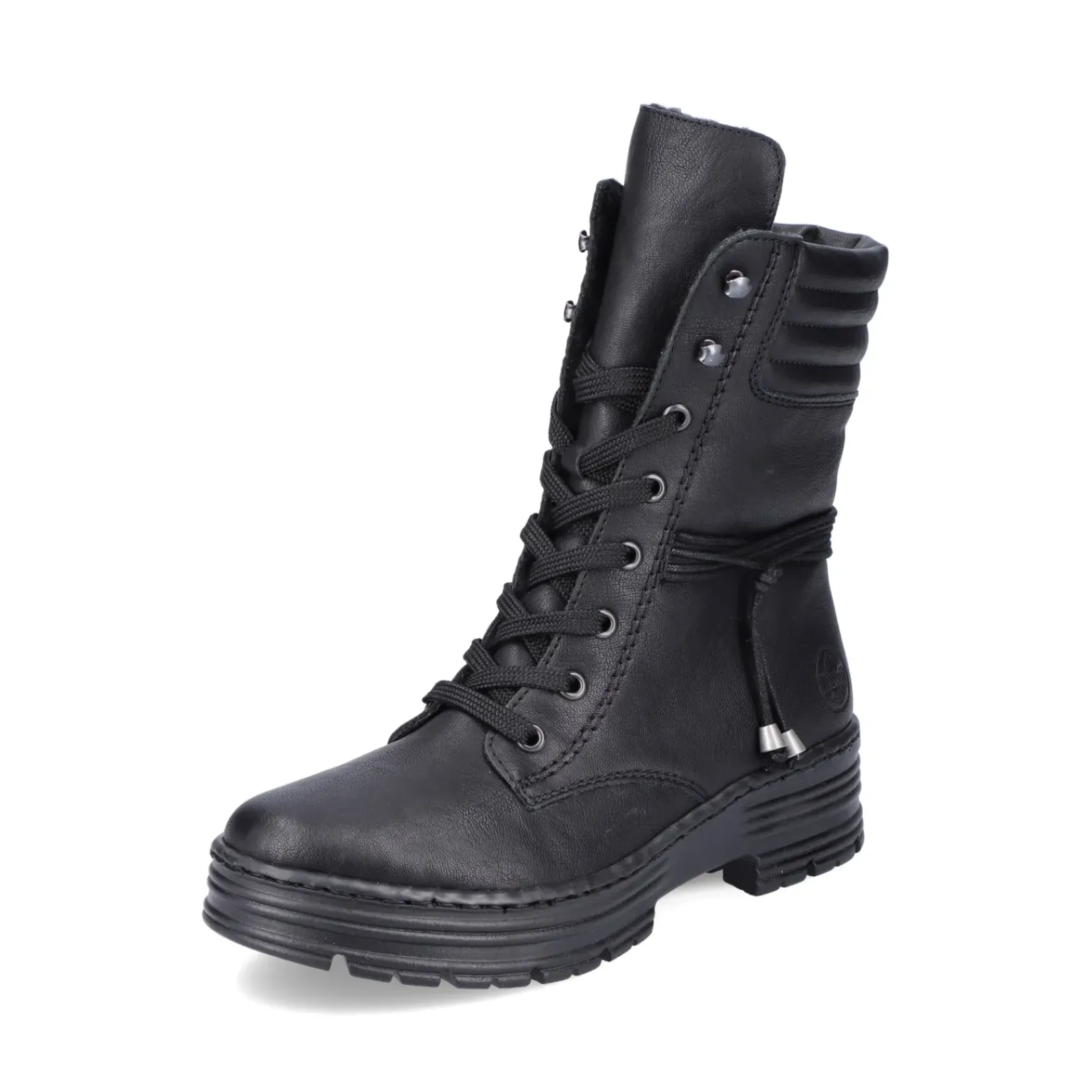 Clearance Rieker Damskie Sznurowane Botki W Kolorze Glebokiej Czerni