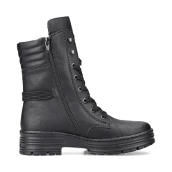 Clearance Rieker Damskie Sznurowane Botki W Kolorze Glebokiej Czerni