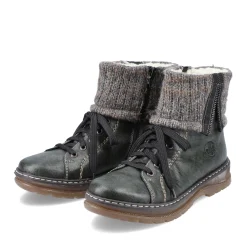 New Rieker Damskie Sznurowane Buty W Kolorze Zielono-Szarym