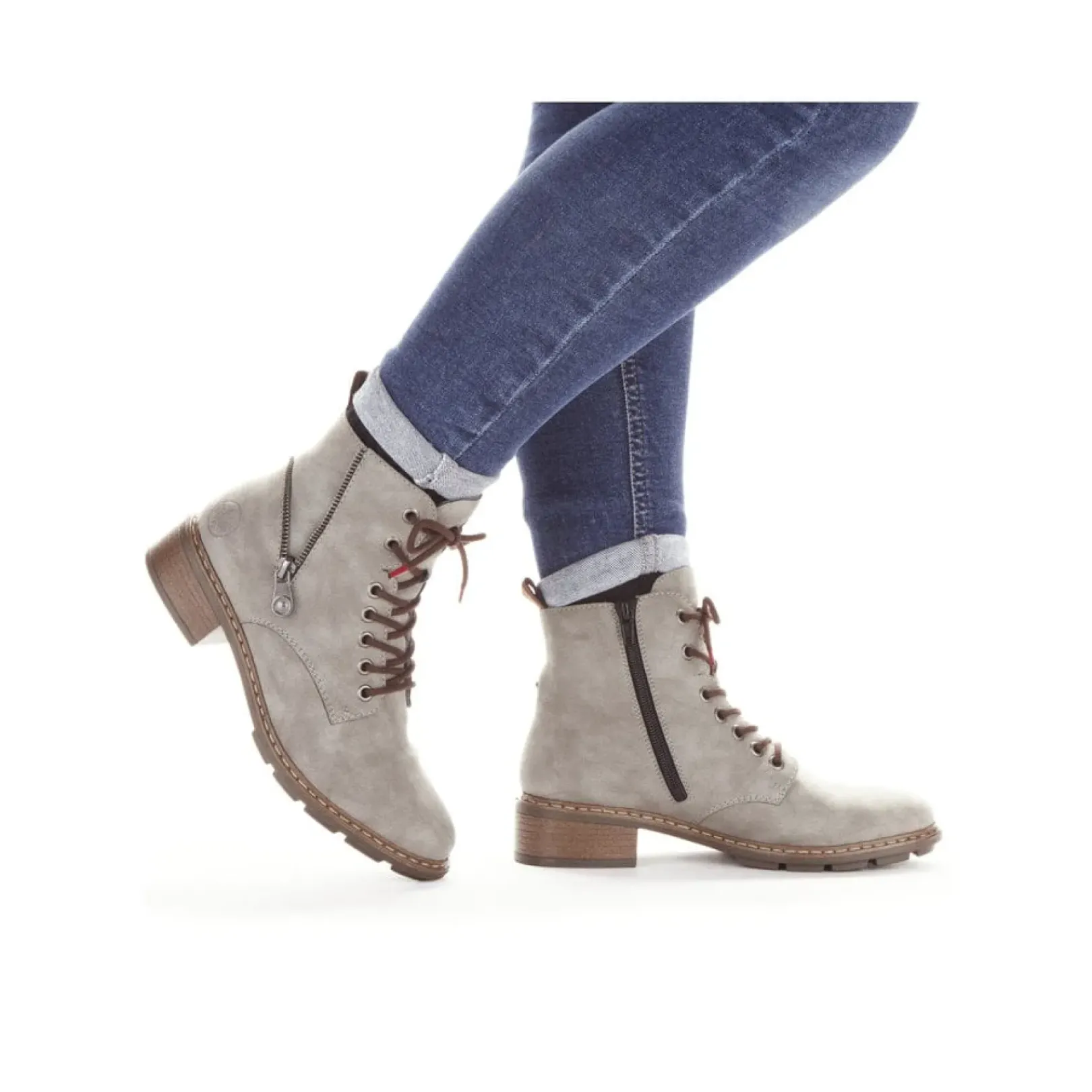 Fashion Rieker Damskie Sznurowane Buty W Kolorze Srebrnoszarym
