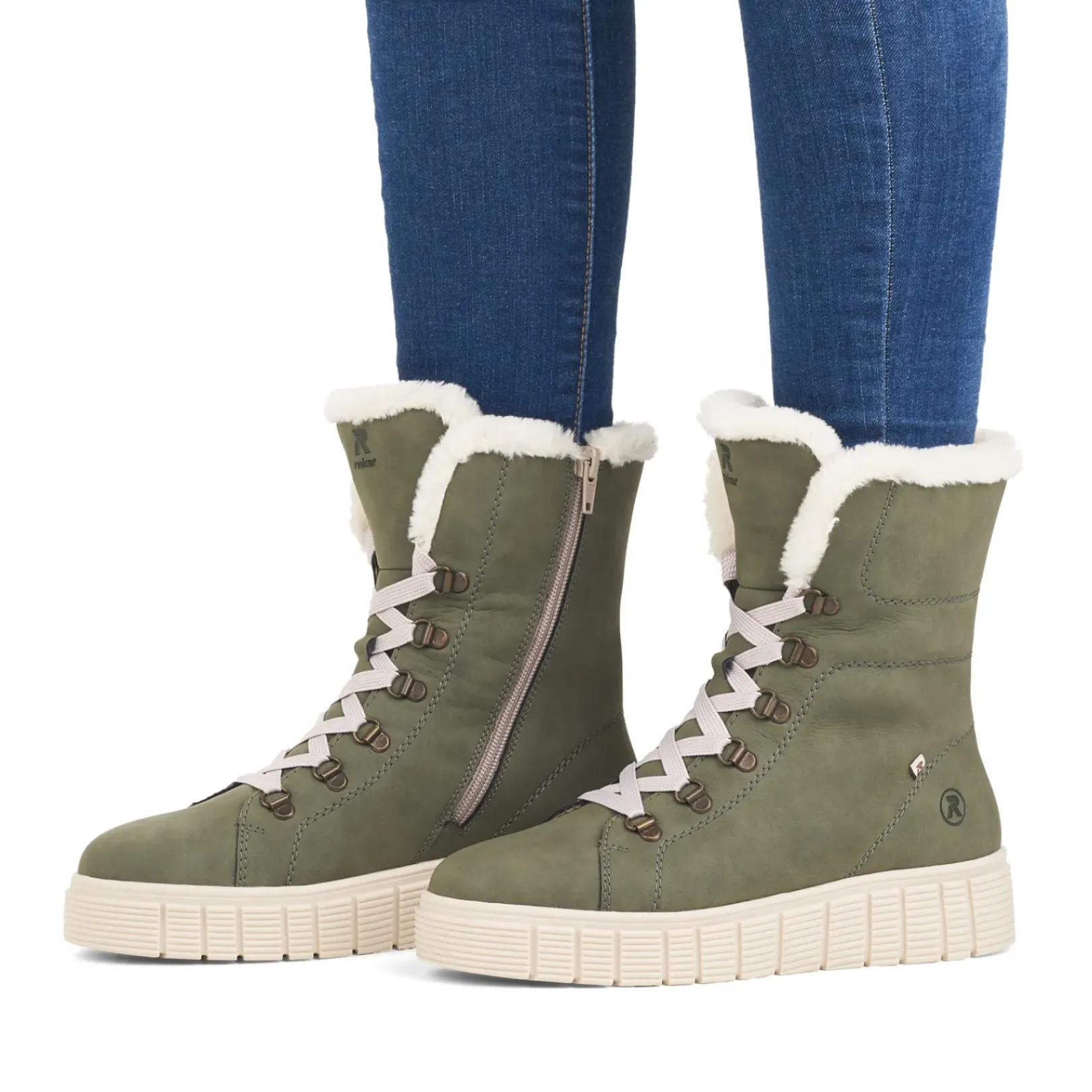 Fashion Rieker Damskie Sznurowane Buty Khaki Snow
