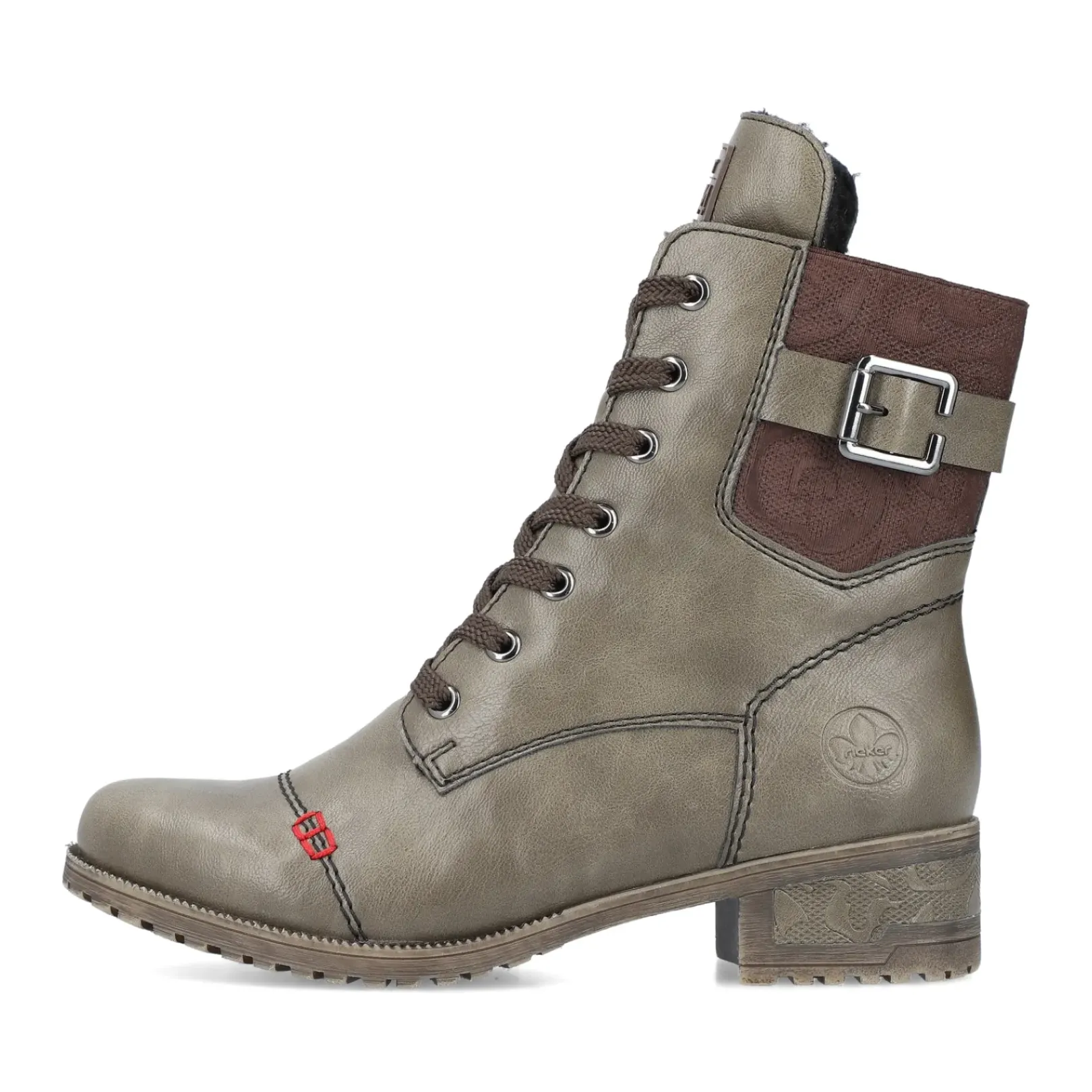 Sale Rieker Damskie Sznurowane Buty W Kolorze Wojskowej Zieleni