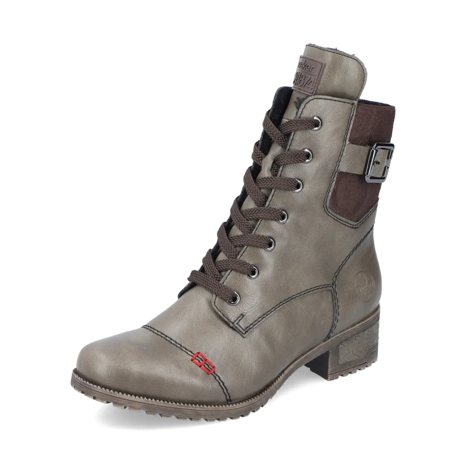 Sale Rieker Damskie Sznurowane Buty W Kolorze Wojskowej Zieleni