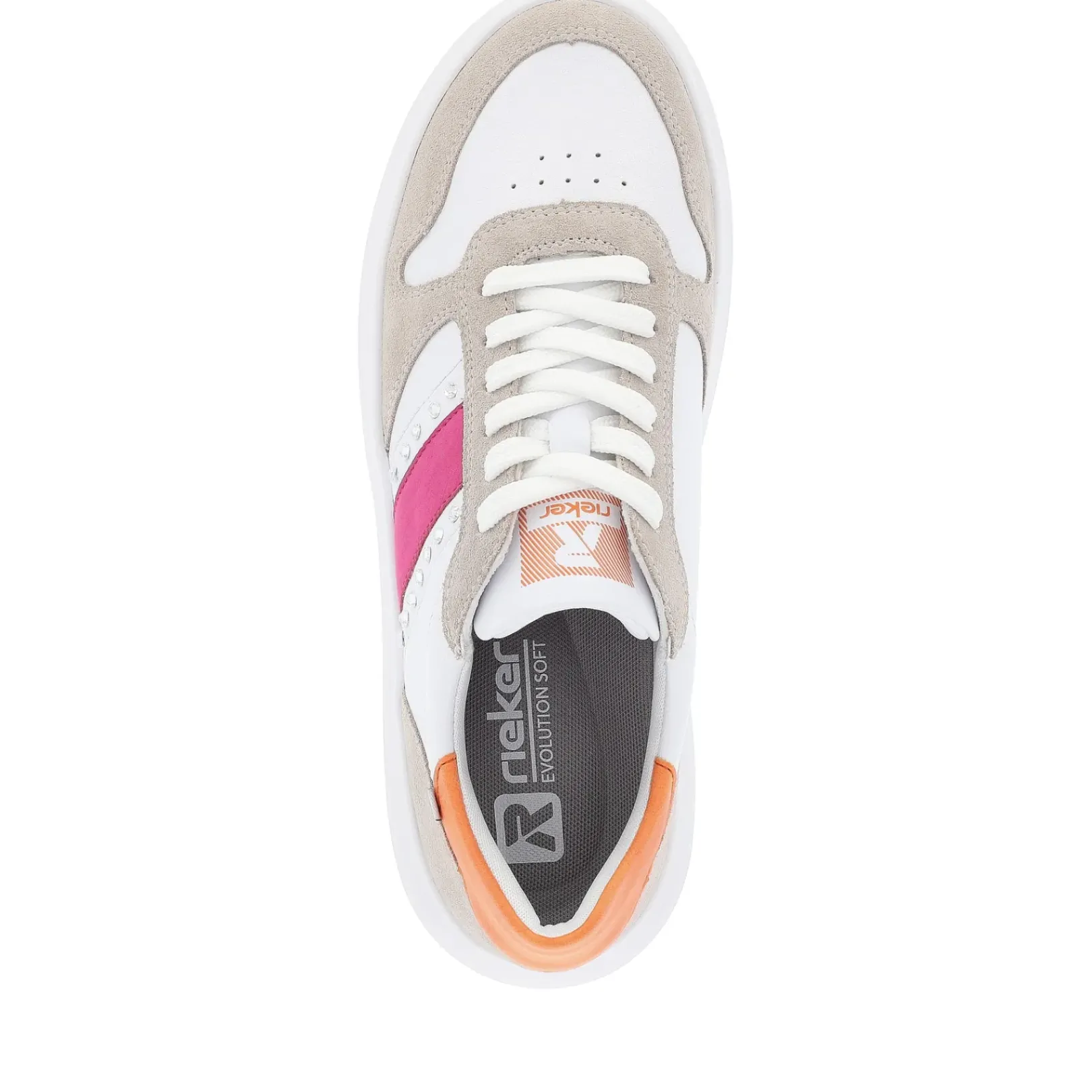 New Rieker Damskie Tenisowki Niskie Perlowo-Bialo-Piaskowo-Bezowe