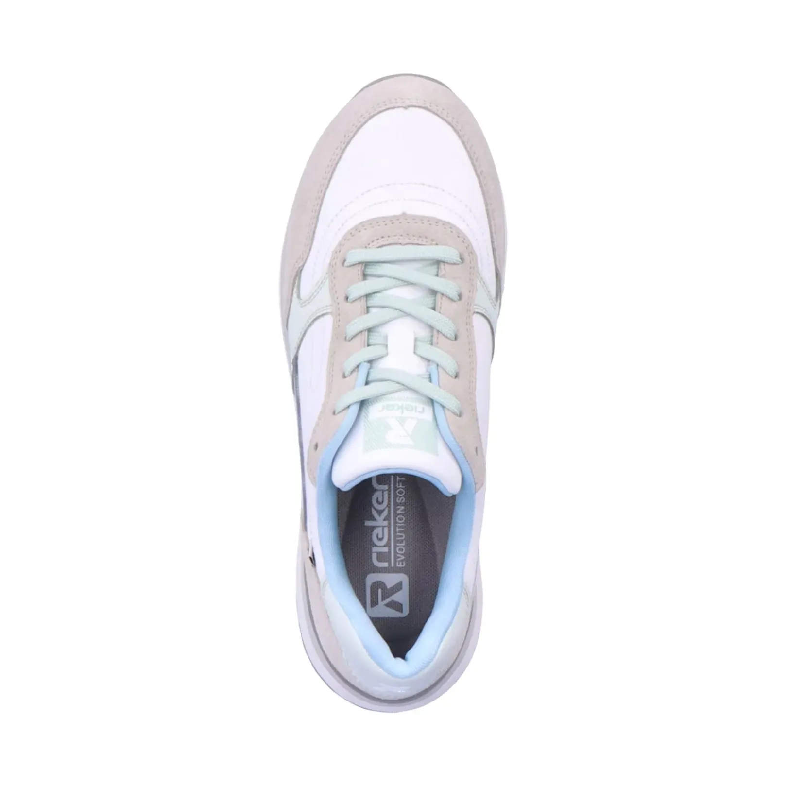 Discount Rieker Damskie Tenisowki Niskie Swan-White Clay-Beige Ice-Blue