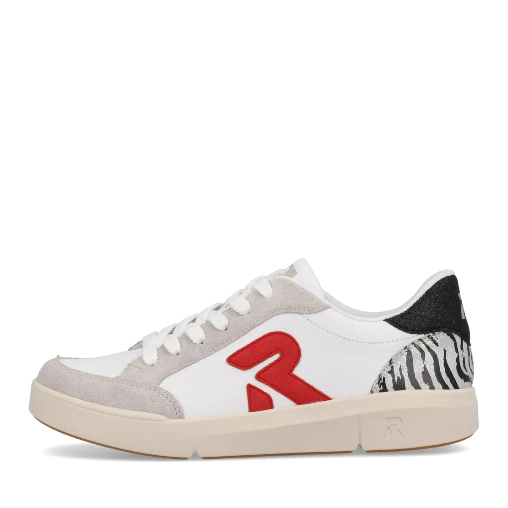 Fashion Rieker Damskie Tenisowki Niskie Swan-White Arctic-Grey Zebra