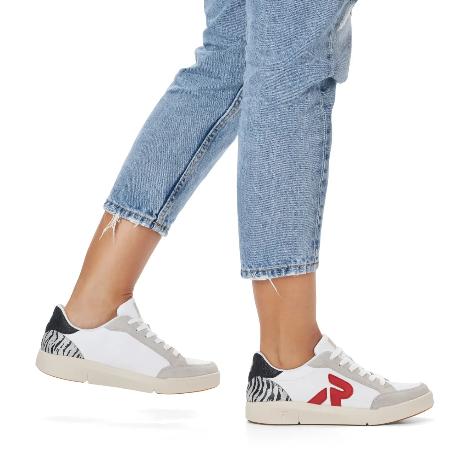 Fashion Rieker Damskie Tenisowki Niskie Swan-White Arctic-Grey Zebra