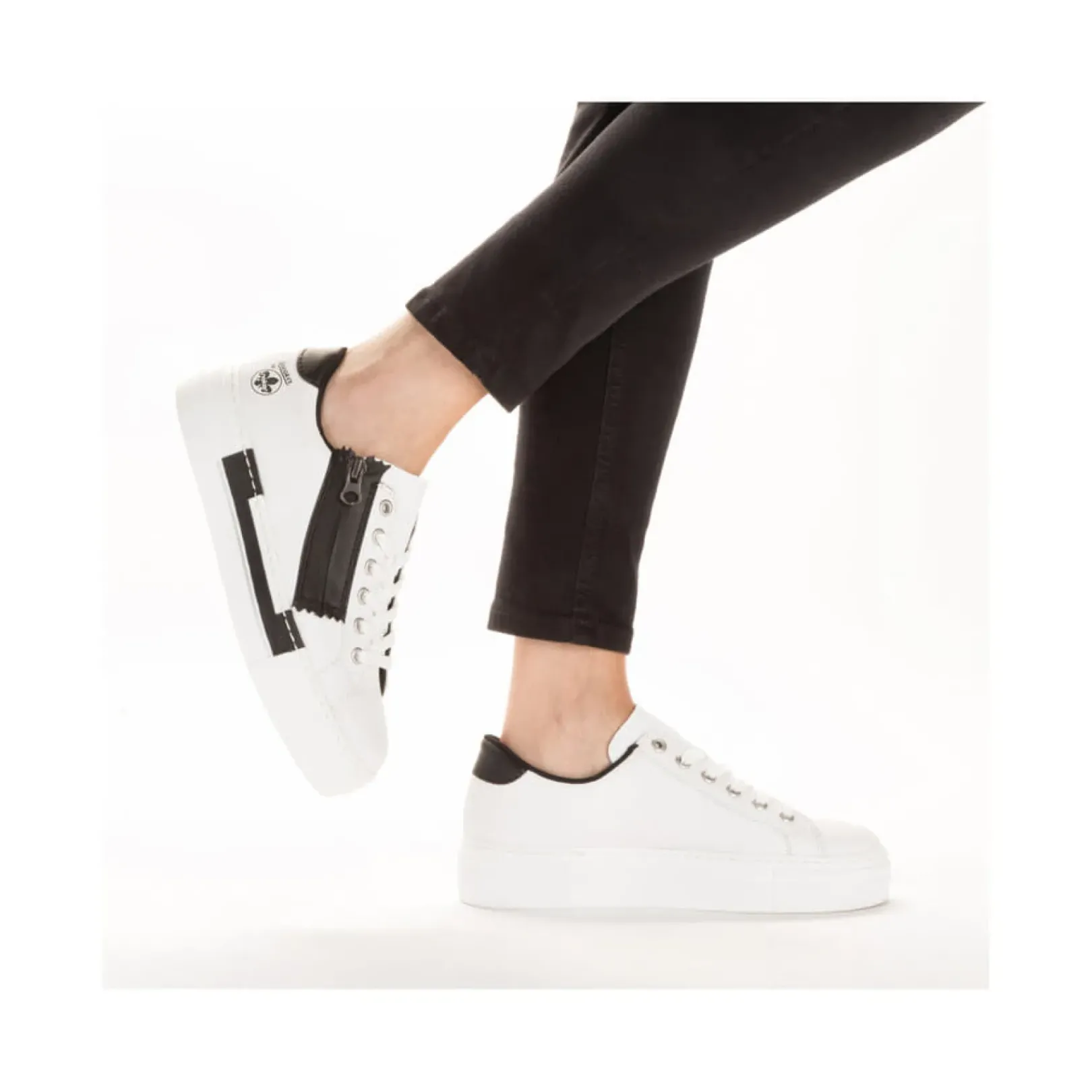 Discount Rieker Damskie Tenisowki Low Lily W Kolorze Bialo-Nocnej Czerni