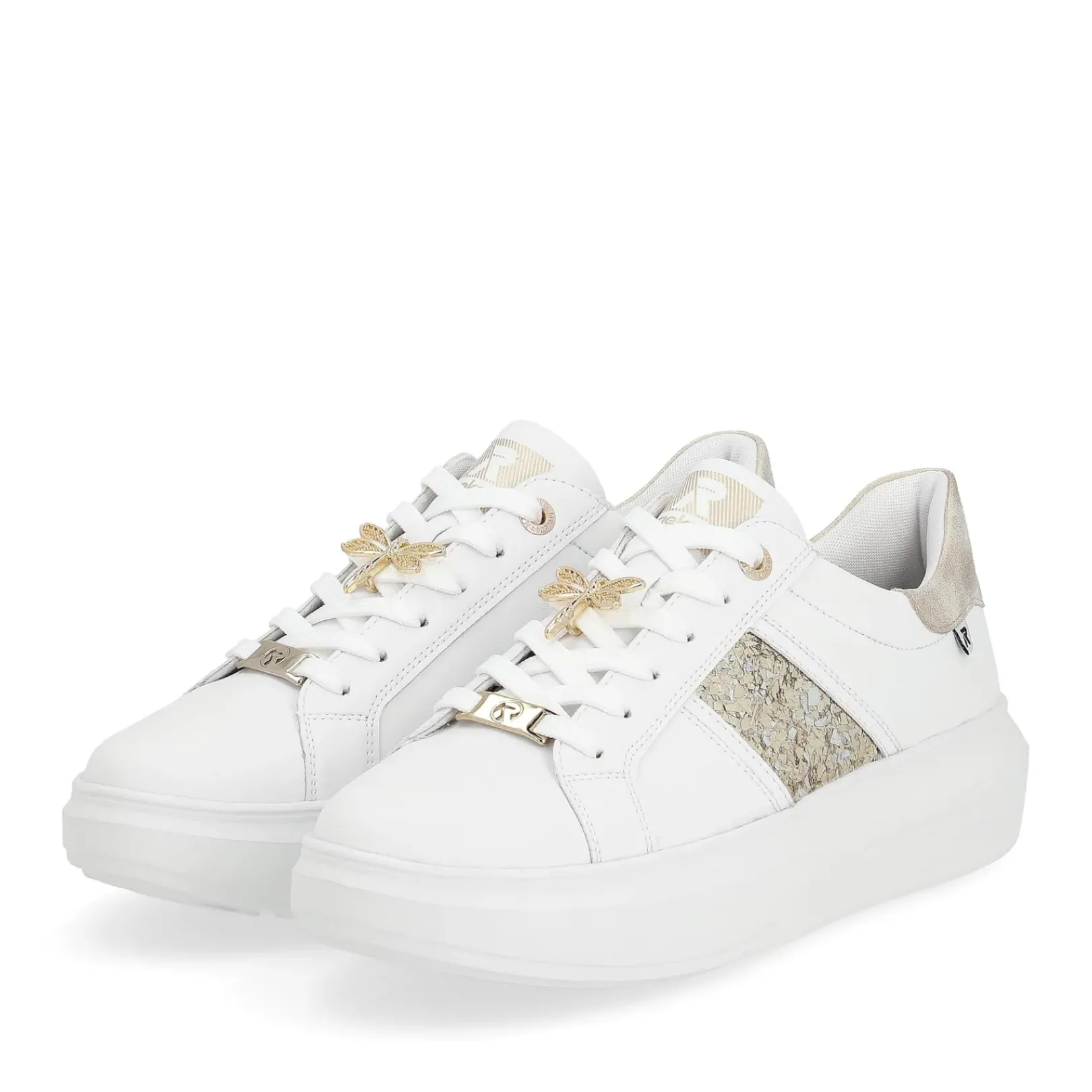 Outlet Rieker Damskie Tenisowki Niskie Swan-White Gold