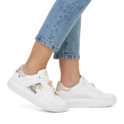 Outlet Rieker Damskie Tenisowki Niskie Swan-White Gold